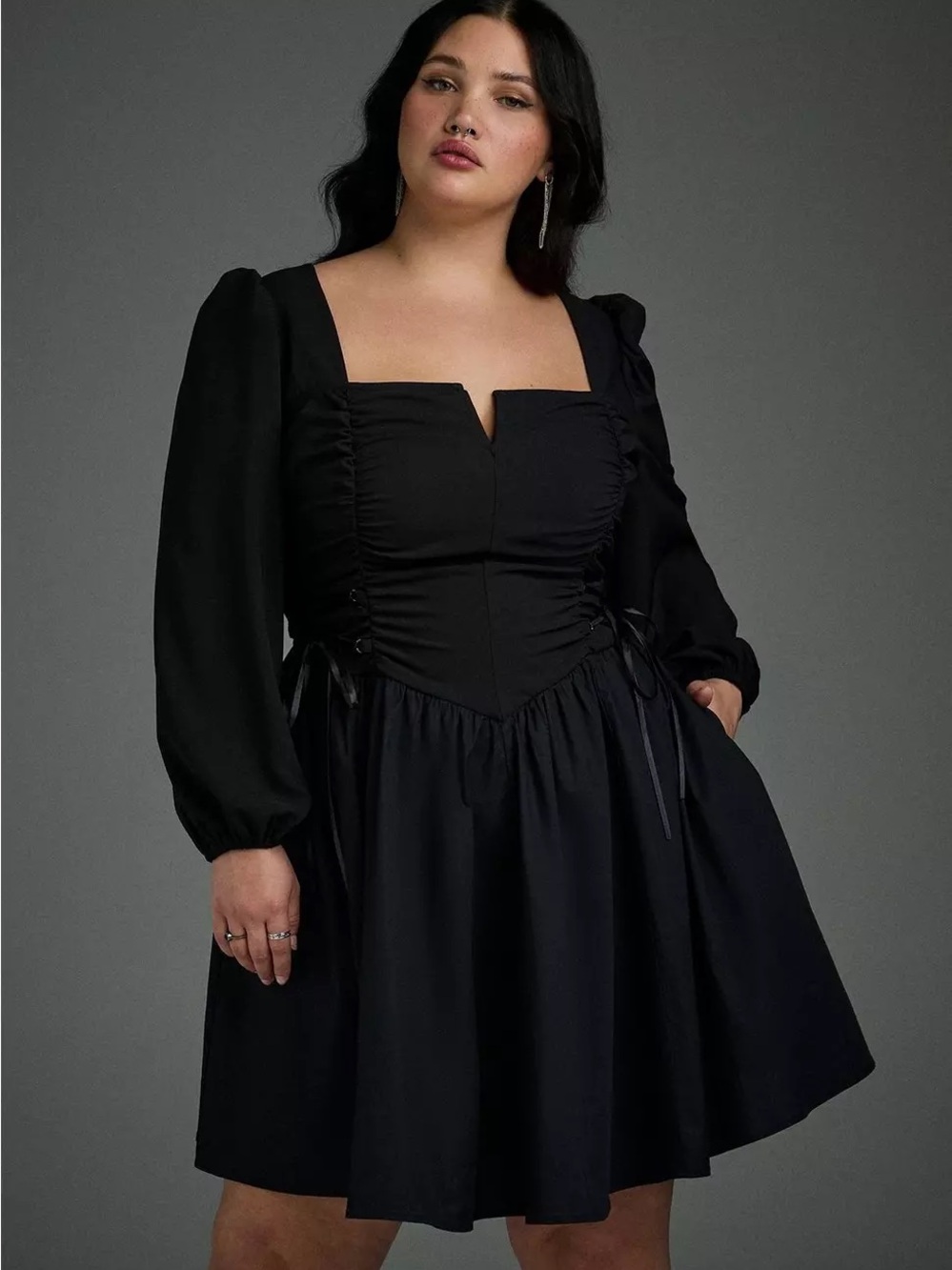 Torrid Nightfall Puff Sleeve Basque Waist Dress